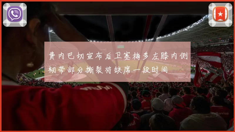 费内巴切宣布后卫塞梅多左膝内侧韧带部分撕裂将缺席一段时间